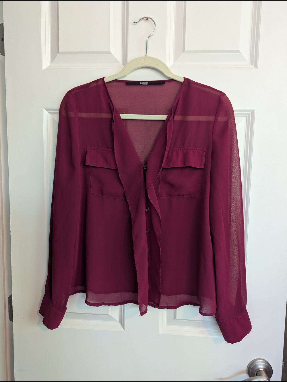 Kensie Plum Sheer Button-Front Blouse